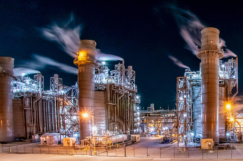 Natural gas plant at night all lit up