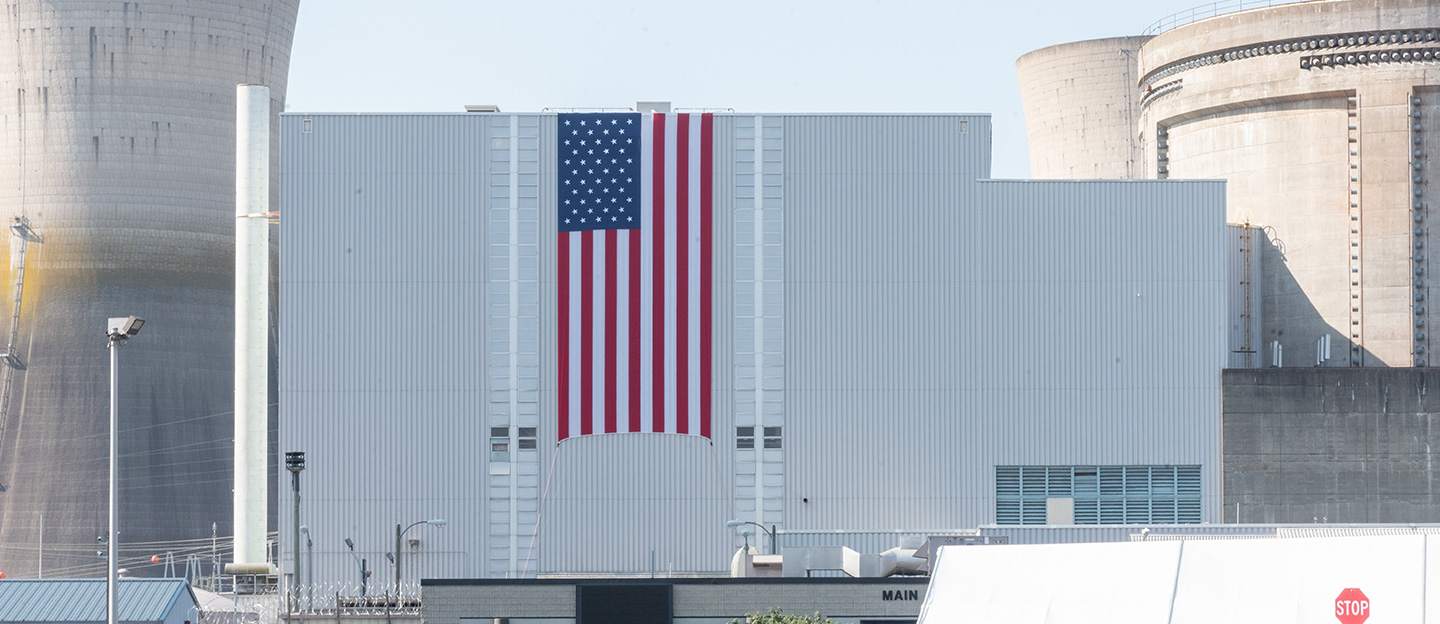 american flag hanging outside the Crane Clean Energy Center