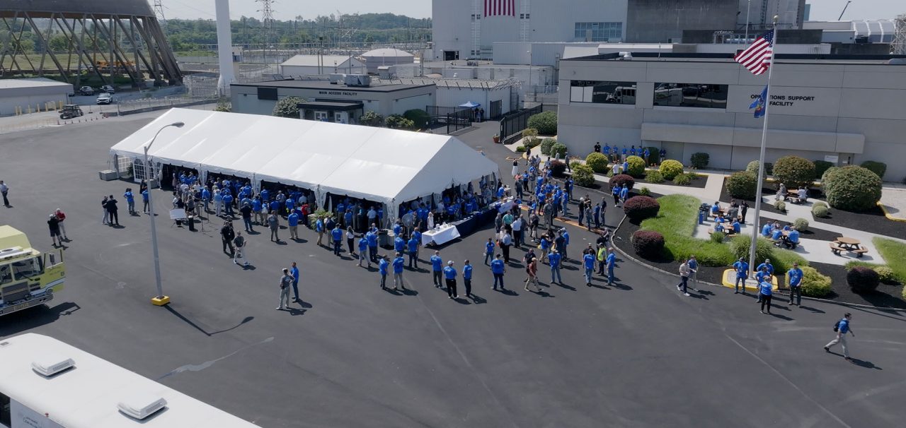 Aerial shot of Crane Clean Energy Center Celebration