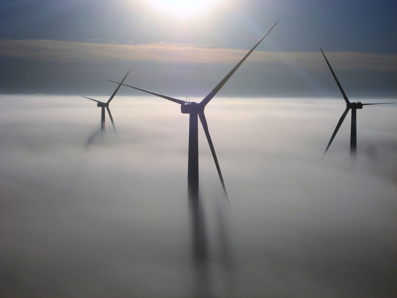 Windmills in sky