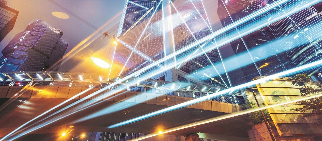 car trails in downtown of Hong Kong,China.