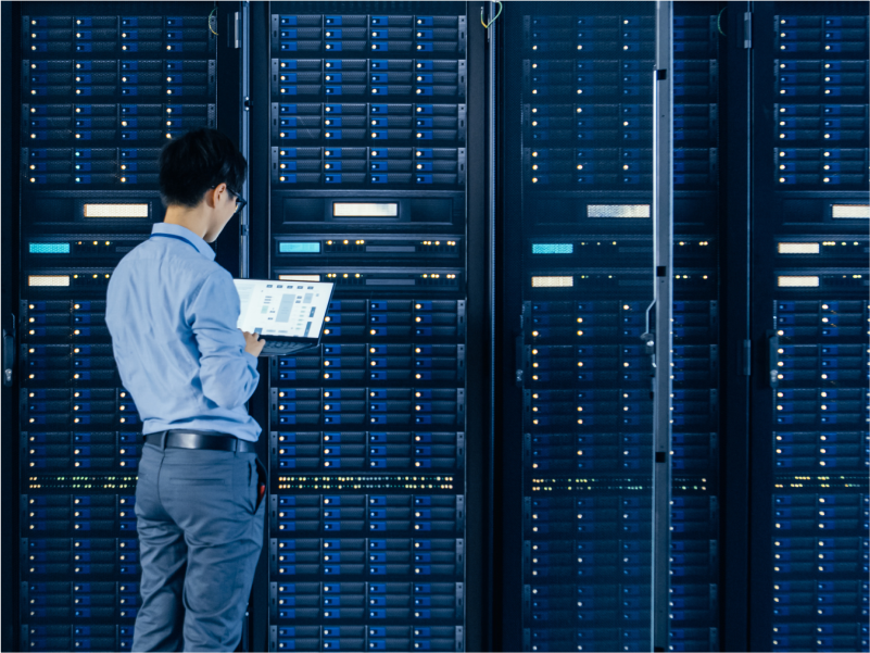 Man at data center